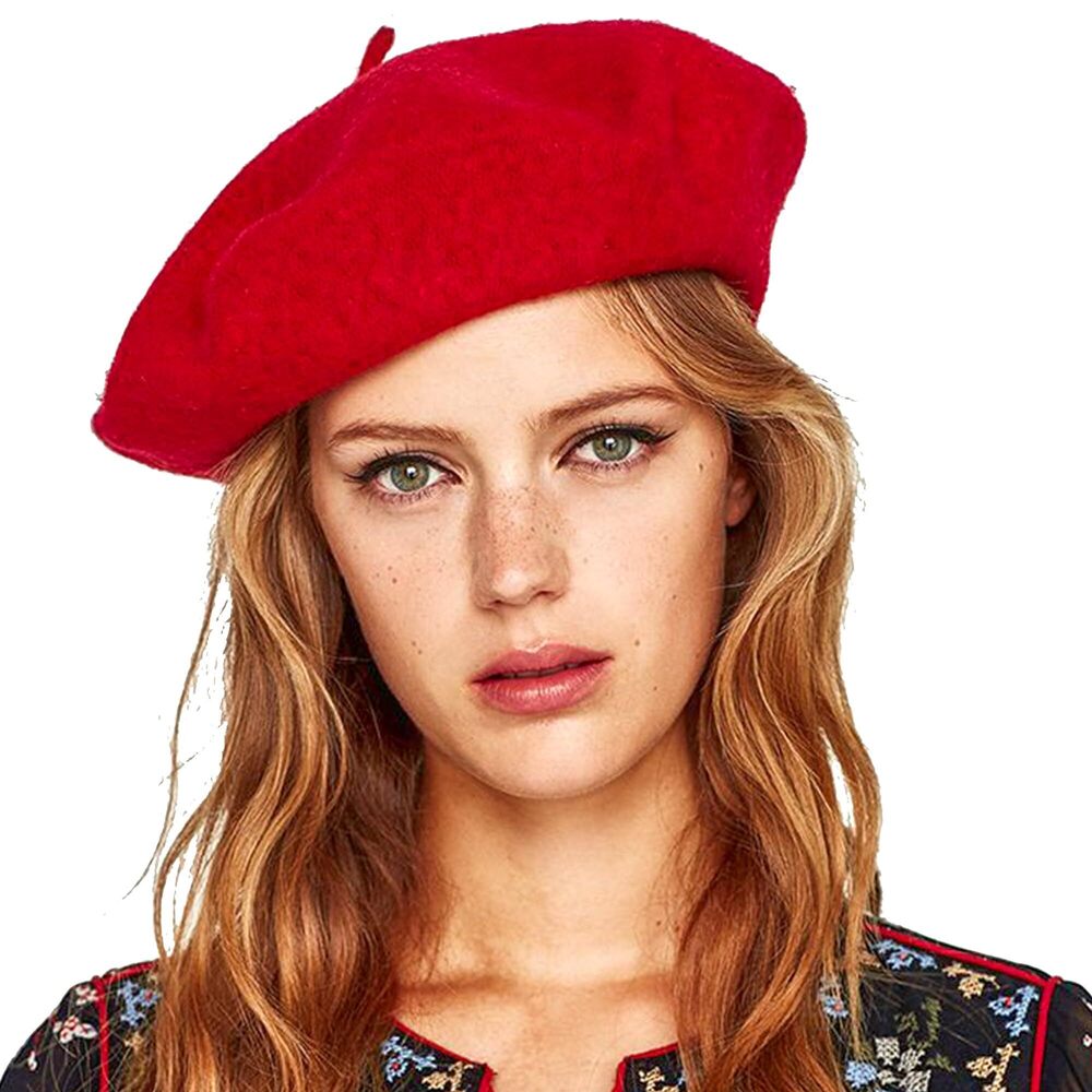 9155 Womens Wool French Beret Chic Solid Beanie Hat Stretchable Classic Beret